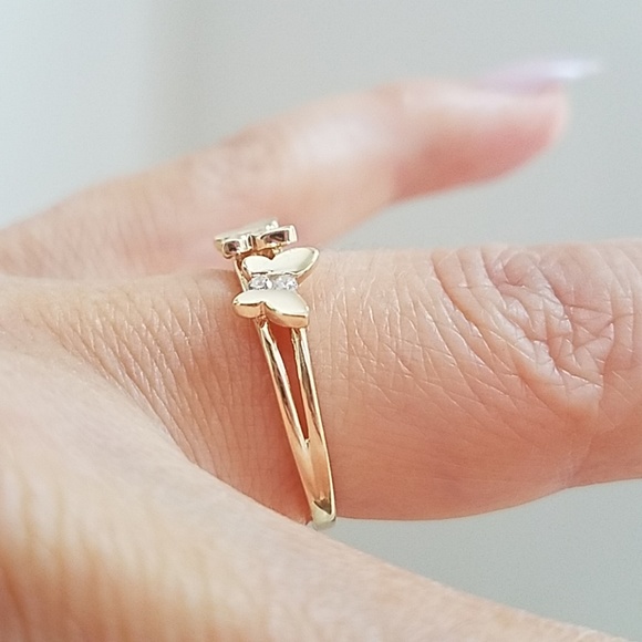 14k Yellow gold 2 Butterfly CZ Ring - Picture 5 of 9